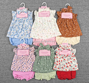 Set di Abbigliamento per Neonata 0-3 <span class=keywords><strong>Mesi</strong></span>, Magliette Stampate Carine e Pantaloncini Estivi Traspiranti in Cotone e Lino, Set 3 Pezzi - Product Image 1