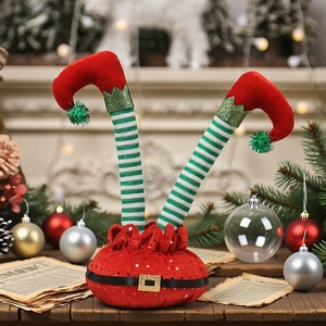 <b>Christmas</b> Elf Decoration with Red and White Striped Belt Bendable Feet <b>for</b> <b>Tree</b> Ornament Tabletop Display Festive Figurine - Product Image 3