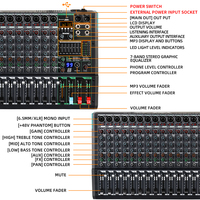 Nueva Consola de Audio Profesional PA16 de 16 Canales, Mezclador de Audio USB con Alimentación Phantom de 48V, Controlador de Metal Negro y Plástico para Interiores/Exteriores