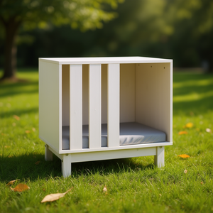 Casa para Perros de Madera de Pino Sólido Blanca, Mueble para Mascotas de Interior Mediano, Diseño Rectangular Resistente - Product Image 2