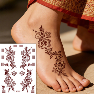 Adesivi per Tatuaggi Temporanei Non Tossici, Impermeabili, con Motivi Floreali Paisley <span class=keywords><strong>Vintage</strong></span>, Stile Bohemien, Colore Rosso-Marrone, per Arte su Viso e Corpo da Sposa e Mehndi - Product Image 6