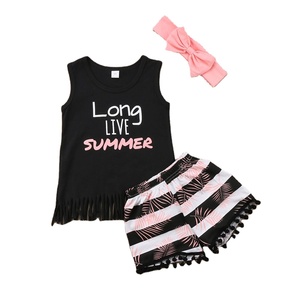 เสื้อผ้าเด็กเล็กขายส่ง ชุดเด็กผู้หญิงผ้าฝ้ายแขนสั้นพร้อมเลกกิ้งลายทาง ตัวอย่างจากจีน - Product Image 1
