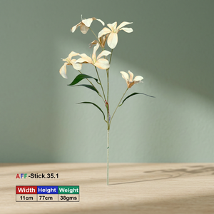 Flor Artificial de Lirio Blanco Dorado de Seda Artificial, Hecha a Mano, Reutilizable y Reciclable, AFF Stick 35.1 - Product Image 2