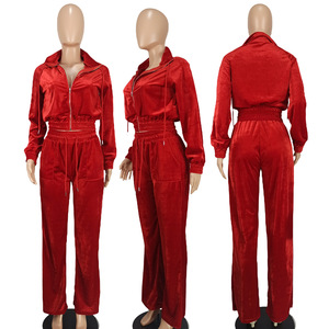 <strong>Women</strong> Cropped Zipper Hoodie <strong>Velour</strong> <strong>Tracksuits</strong> Velvet Set Two Piece Casual <strong>Tracksuit</strong> Sweatsuit Custom Logo 2 Piece <strong>Women'S</strong> Sets - Product Image 6