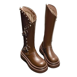 Women's Chunky-Heeled Pleated Knee-High Riding <b>Boots</b> 2026 Fall/Winter Western-Style Slim-Fit <b>Boots</b> Flattering Leg Design - Product Image 1