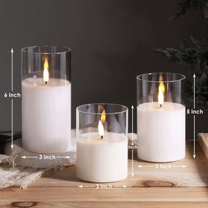 Set of 5 <b>Paraffin</b> Wax Home Decoration Pillar White Glass Warm Light Remote Flickering Led Candles for Weddings Parties New Year - Product Image 2