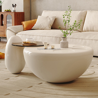 Table basse ronde de luxe pour la maison et ensemble de tables d'appoint en verre trempé, couleur crème, style nuage, pour salon, avec meuble TV