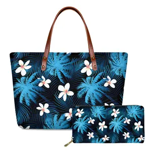 Luxury Blue Leaf and Flowers Pattern Hawaiian Style Ladies Handbags And Purses Cheap Price Designer Inspired Handbags Wholesale