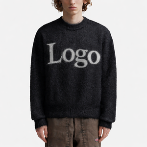 Men's Lightweight Mohair <strong>Knit</strong> <strong>Sweater</strong> with <strong>Custom</strong> Print and Button Decorations Anti-Shrink and Warm for Winter - Product Image 2