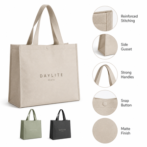Sac fourre-tout réutilisable en non-tissé mat laminé avec logo personnalisé, durable, écologique, grand format, avec bouton-pression et bandoulière, vente en gros - Product Image 2