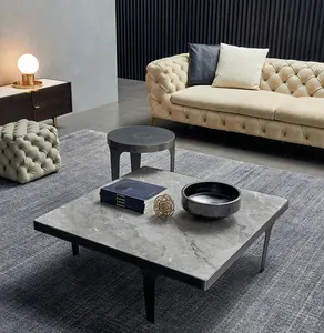 BFP One Stop Seluruh Rumah Gaya Modern Mewah Chesterfield Kulit Amerika Tarik Tombol Sofa Ruang Tamu Set Furniture