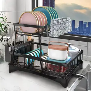 Best layer drainer holder kitchen storage plate organize over sink dish drying rack drainer with Utensil Holder Cup Rack
