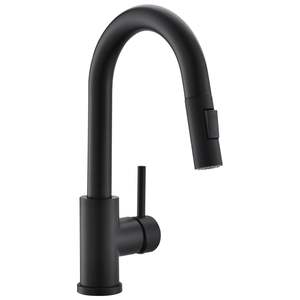 Robinet de cuisine DB en acier inoxydable, monocommande, avec douchette extractible, design moderne, noir brossé, montage sur plan, hauteur 8-9,9 pouces - Product Image 1
