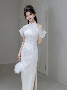 S2723l 2026 Mới Thời Trang Trắng Sườn Xám Ren Ăn Mặc Retro Đính Hôn Bánh Mì Nướng Ăn Mặc Nữ Mới Trung Quốc Phong Cách Cô Dâu Ăn Mặc - Product Image 4