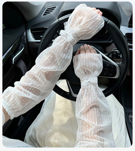 Manches d'été en maille pour <span class=keywords><strong>femme</strong></span>, anti-UV, à motif <span class=keywords><strong>dentelle</strong></span> et nœud, rayées et à pois, coupe ample, rafraîchissantes, pour la conduite, manches décoratives - Product Image 5