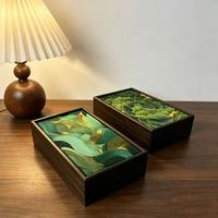 Boîte à bijoux en bois vintage chinoise, couvercle floral doré vert, boîte de rangement rigide, boîte cadeau