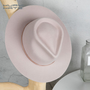 HUAYI HATS Custom Spring Actividades al aire libre Wide <span class=keywords><strong>Stif</strong></span> Brim Pink Wool Medium Fedora Hat para mujeres de lujo - Product Image 4