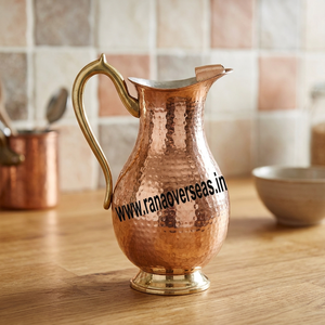 Carafe à eau en cuivre Maharaja contemporaine martelée 1,5 L, écologique, en forme de pot, avec poignée métallique, sans couvercle, pour la maison, le bureau et les entreprises - Product Image 3