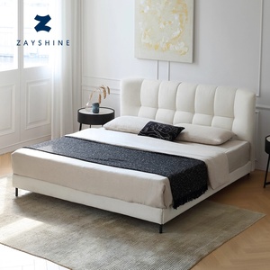 Cama Matrimonial Modular Zayshine <span class=keywords><strong>de</strong></span> Estilo Francés Retro <span class=keywords><strong>de</strong></span> Lujo en Color Crema Blanco Sherpa para Dormitorio Principal, <span class=keywords><strong>de</strong></span> 1.5 y 1.8 Metros, Tamaño Grande para Apartamento o Villa - Product Image 1