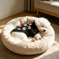 Pull pour chien noir de haute qualité à fleurs, col roulé, en crochet, doux et chaud, vêtements pour animaux de compagnie