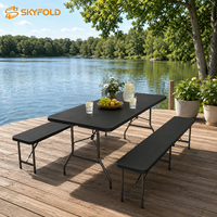 Table pliante portable noire de 1,8 m pour extérieur, idéale pour cour, hôpital, salle à manger, entrepôt, salle de sport, en plastique