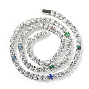 قلادة تنس براقة 5 مكعب من الزركونيا باللون الأخضر والوردي لهجات على شكل قلب متقاطع للذكرى السنوية لؤلؤ للنساء - Product Image 1