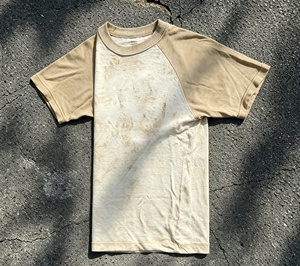 Custom Raglan Sleeve Washed Distressed <b>T</b>-<b>Shirt</b> Chain Embroidery Slim Fit Thick Rib <b>Collar</b> Short Sleeve - Product Image 2