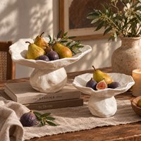 Ensemble de bols à fruits en céramique crème, bols décoratifs en forme de pétales sculpturaux pour la décoration moderne de la maison