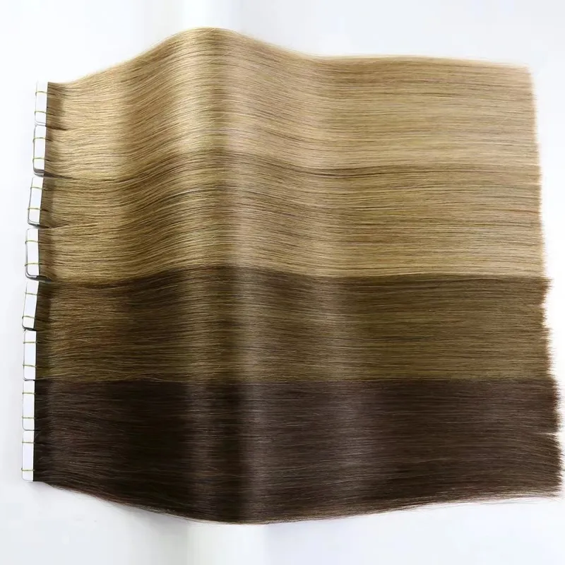 Cutícula alinhada 100% remy extensões de cabelo fita sem costura em extensões de cabelo colorido PU pele trama de cabelo humano