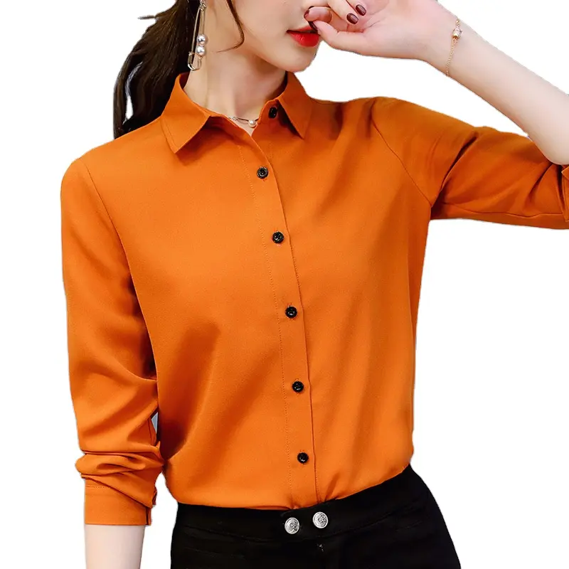 2024 printemps et été nouveau style coréen coupe ajustée tout match grande taille base chemise à la mode à manches longues décontracté chemise en mousseline de soie