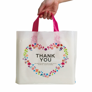 OEM colorful printing cute thank you white plastic bag with handle