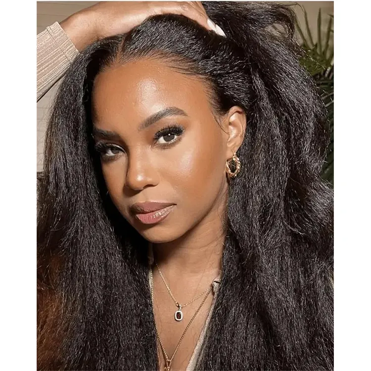 150% Density Chinese Raw Virgin Human Hair Kinky Straight Hair 13x4 Transparent Lace Front Wigs Pre Plucked Frontal Hair Wigs