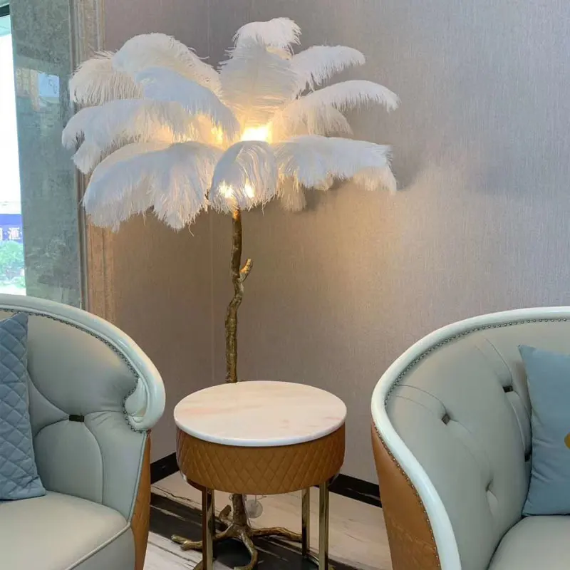 Nordic LED Luxury Ostrich Feather Floor Lamp Modern Feather Lamp with Remote Control for Living Room Home