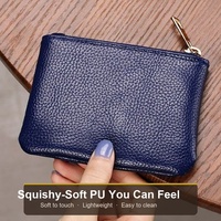 Dompet Koin PU Ber-resleting Unisex Mini Wallet Clutch Kulit Lembut Ultra-Tipis Minimalis Tempat Kunci dan Kartu OEM