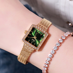 Montre carrée rétro pour femme, luxueuse montre-bracelet haut de gamme sertie de diamants, montre à quartz pour femme - Product Image 5