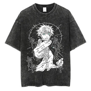 Jersey de algodón de verano Harajuku inspirado en Anime, camiseta de manga corta con técnica de lavado ácido, estampado de pantalla, suelto, largo, Formal Cool - Product Image 2
