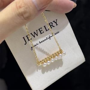 Ensemble de bijoux Zhuji en or 14 carats, collier et boucles d'oreilles en perles d'eau douce, forme d'épi de blé, faisceau d'équilibre, 5-6 mm, lumière intense, sans défaut, bijoux fins - Product Image 4