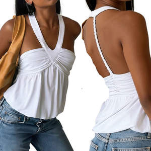 White Breathable Patchwork Knit Halter Tube <b>Top</b> for Women Sexy Backless <b>Loose</b> A-Line Club Nightclub Flared <b>Cami</b> - Product Image 1