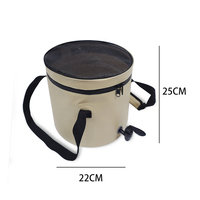 Seau de camping et de pêche pliable multifonctionnel en PVC avec couvercle à fermeture éclair en maille et robinet pour le lavage de la vaisselle et la randonnée