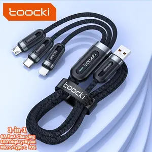 Toocki Nylon 66W 6A universal 3 em 1 cabo multi usb carregador rápido micro usb tipo c cabo de carregamento rápido para o telefone android