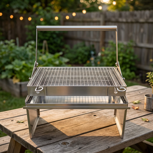Portable Stainless Steel Camping Fire Pit <b>Grill</b> Stand with Foldable Legs and <b>Mesh</b> Rack - Product Image 3