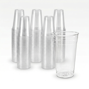 Clear Disposable Single Wall Plastic <b>Cups</b> Lids with Custom Logo Printed for <b>Cold</b> Drinks PET Material 12oz-24oz Sizes - Product Image 1