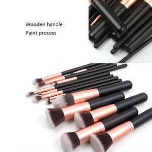 14pcs Wooden Handle Makeup Brush Set Black Synthetic Hair <b>Custom</b> Logo Cosmetic Brush Kit - Product Image 5
