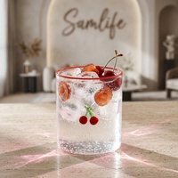Verre à cocktail Negroni / Lowball Samlife-DF26117 avec bord rouge et icône cerise, gobelet personnalisé avec logo gravé pour bar à domicile