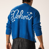 Pull cardigan en tricot jacquard à col en V décontracté pour homme à manches longues