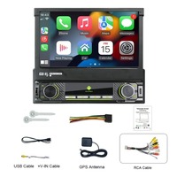 Autoradio 1DIN avec écran tactile rétractable de 7 pouces, CarPlay sans fil, Android Auto, multimédia universel, GPS, navigation, FM, aide au recul