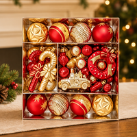 Ensemble d'ornements de Noël Rouge et Or avec bottes, couronne, cannes à sucre, camion et boules peintes à la main pour la décoration de l'arbre, coffret cadeau d'affaires