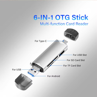 Lector de tarjetas Sd Tf Mini portátil, adaptador de memoria Otg, unidad Flash de disco U, todo en uno, aleación de aluminio, Usb 6 en 1, Usb 3,0 tipo C Micro