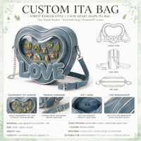 Tas Selempang Ita Bag Bentuk Hati Custom Lolita, Tas Itabag Transparan dengan Jendela PVC untuk Menampilkan Pin, Tas Bahu Anime untuk Koleksi