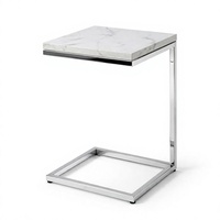 Table d'appoint en marbre en forme de C, table console moderne, table d'appoint de canapé avec structure en métal